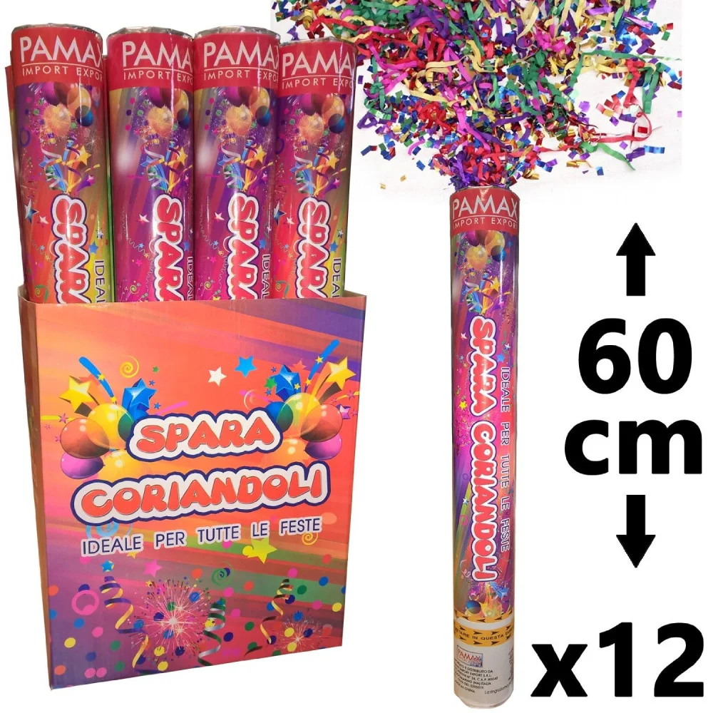 CONFEZIONE 12 pz. TUBI SPARACORIANDOLI COLORATI COMPLEANNO FESTA PARTY 60 cm - TrAdE Shop Traesio