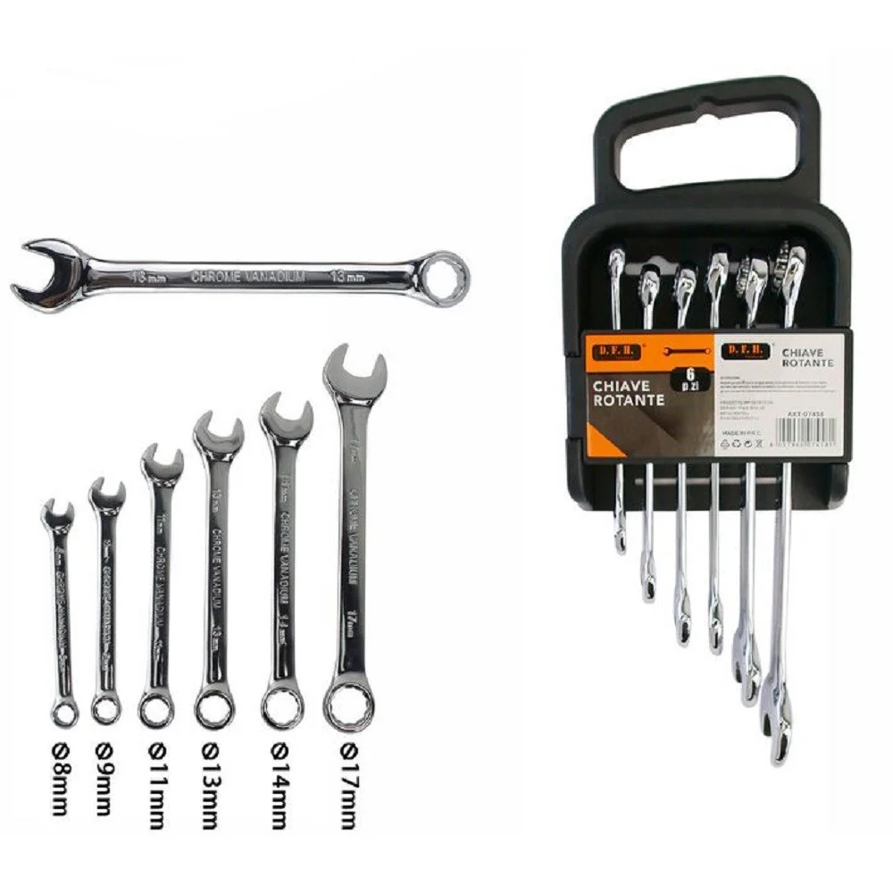 CONFEZIONE 6 PEZZI CHIAVE INGLESE COMBINATA CRICCHETTO ANELLO VARIE MISURE 07458 - TrAdE Shop Traesio