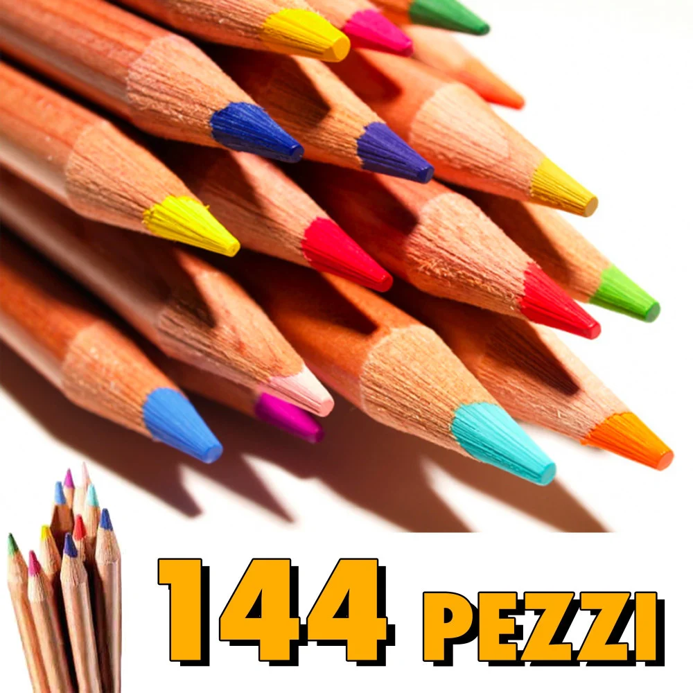 CONFEZIONE SET DI 144 PASTELLI MATITE COLORATE CON PUNTA SPESSA COLOR LEGNO - TrAdE Shop Traesio