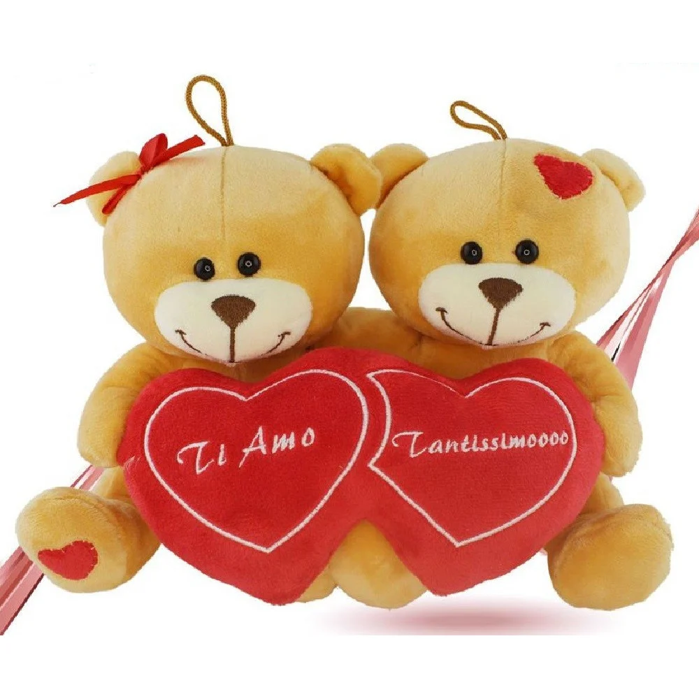COPPIA ORSETTI CON DOPPIO CUORE 20CM PELUCHE LACCETTI REGALO SAN VALENTINO 93116 - TrAdE Shop Traesio