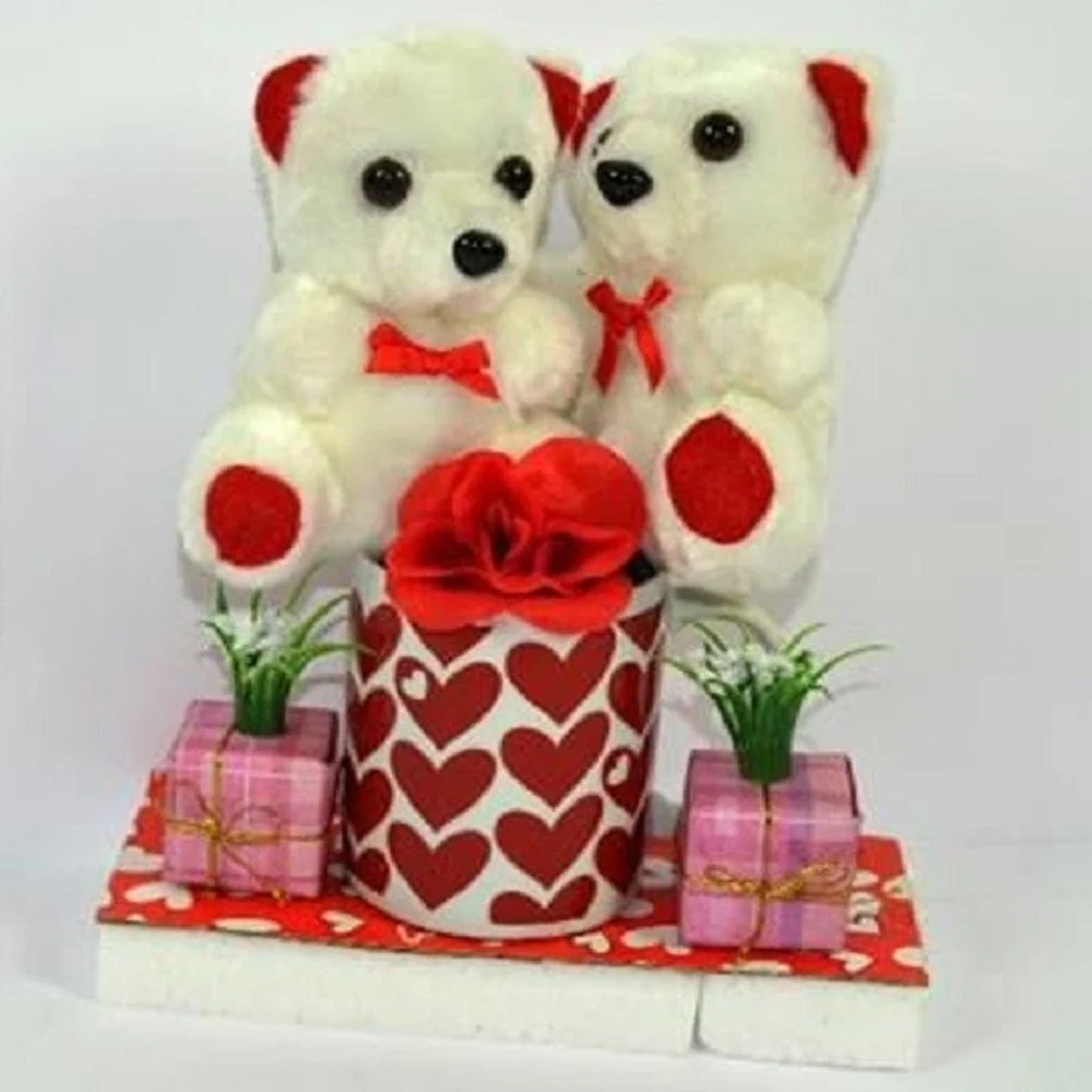 COPPIA PELUCHE ORSETTI CON TAZZONE FIORE IDEA REGALO PER SAN VALENTINO 4 MODELLI - TrAdE Shop Traesio