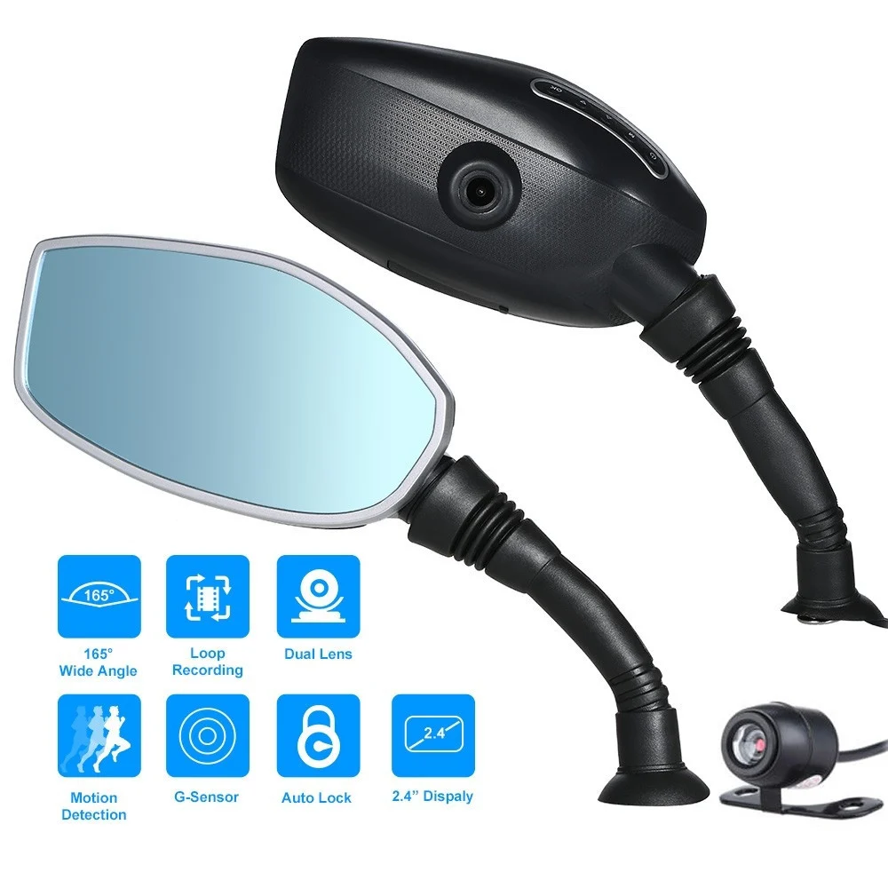 COPPIA SPECCHIETTI MOTO 2.4" DVR CAMERA SPECCHIETTO CAMERA RETROVISORE FRONTALE - TrAdE Shop Traesio