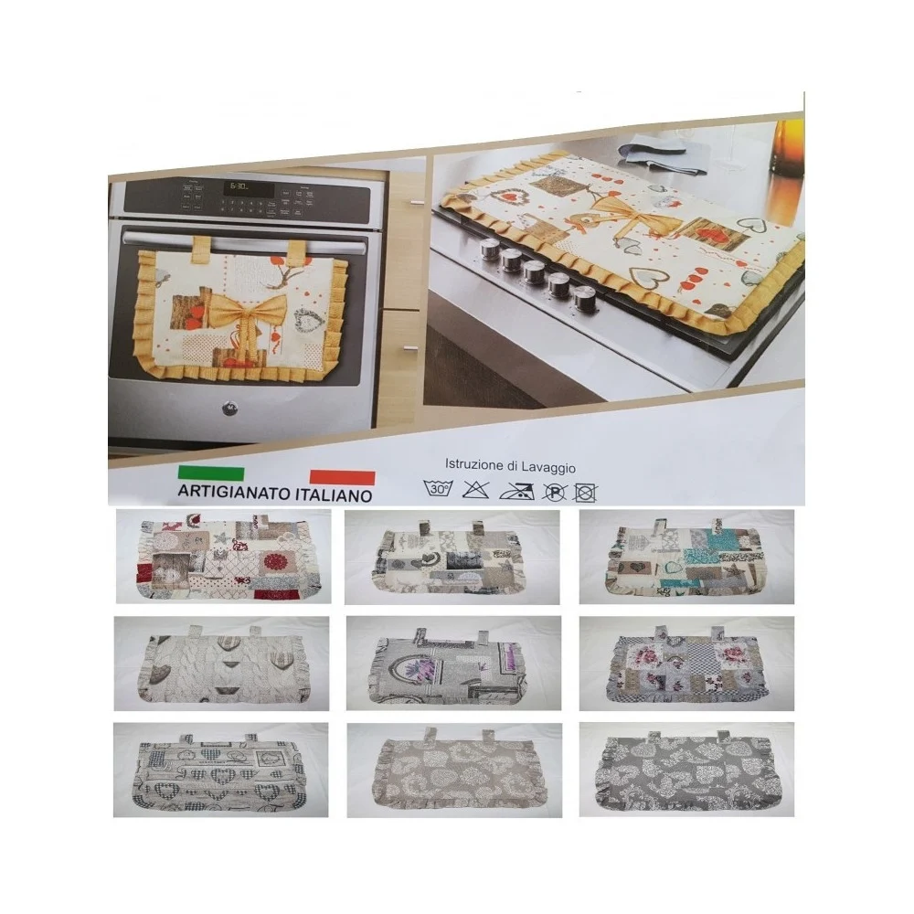 COPRIFORNO + COPRIFORNELLO COPRI FORNO FORNELLI FUOCHI CUORI ROSE FIOCCO - TrAdE Shop Traesio