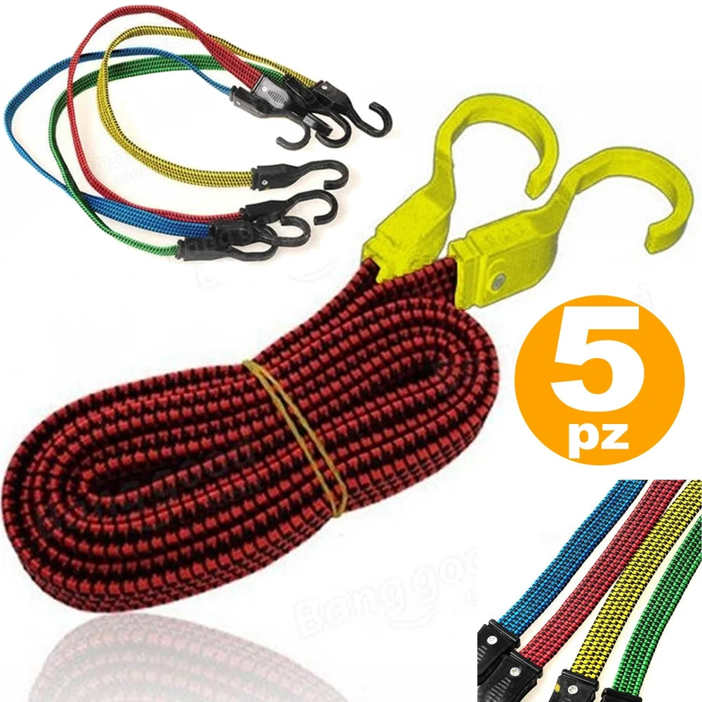 CORDA ELASTICA CON GANCI PER BICI, MOTO, AUTO 5 PEZZI DA 1,5 M X 2 CM - TrAdE Shop Traesio