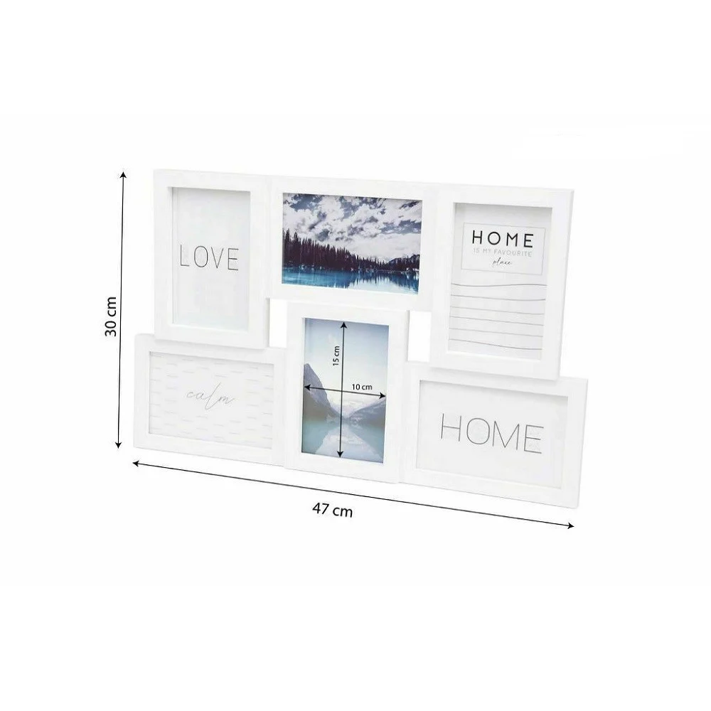 CORNICE MULTIFOTO PARETE MURO 6 FOTO 10X15CM PORTA FOTOGRAFIE PVC BIANCA 219637 - TrAdE Shop Traesio
