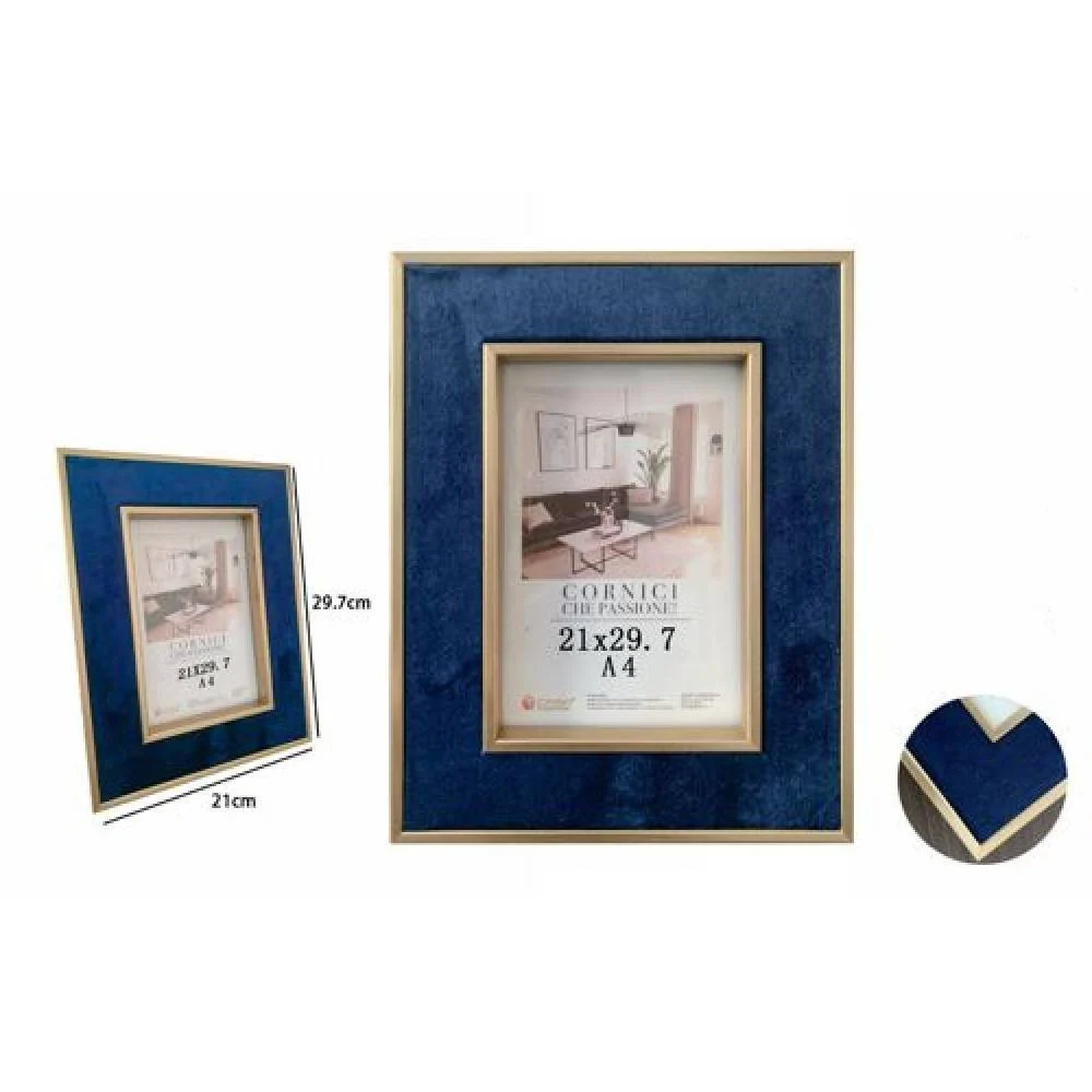 CORNICE PER FOTO POSTER QUADRI TELE PORTAFOTO 21X29.7 CM BLU CON BORDI ORO 70314 - TrAdE Shop Traesio