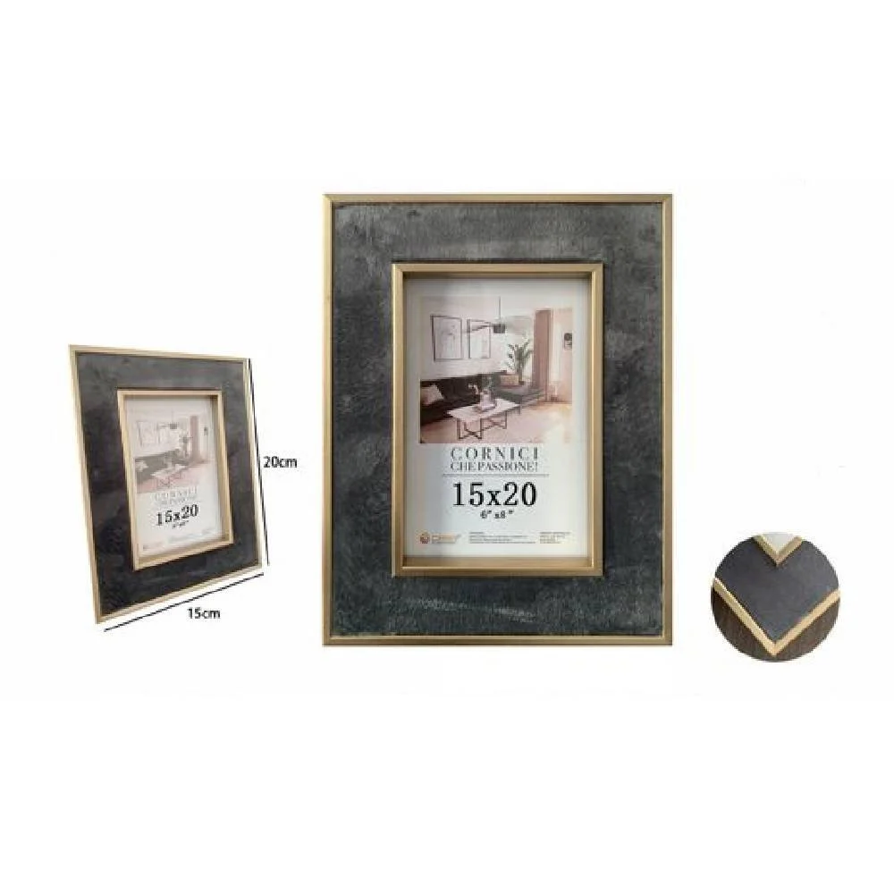 CORNICE PORTAFOTO PER FOTO POSTER QUADRI TELE 15X20CM GRIGIA CON BORDI ORO 70307 - TrAdE Shop Traesio