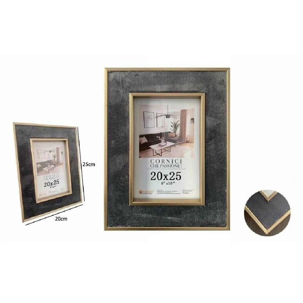 CORNICE PORTAFOTO PER FOTO POSTER QUADRI TELE 20X25CM GRIGIA CON BORDI ORO 70308 - TrAdE Shop Traesio