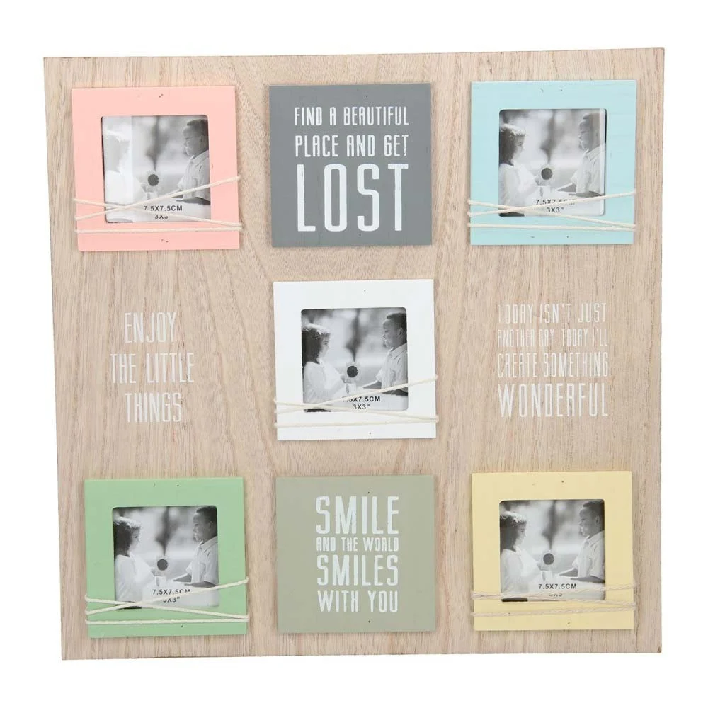 CORNICE QUADRO PORTA FOTO DA PARETE VINTAGE MDF 5 POSTI CON FRASI LEGNO 38X38 CM - TrAdE Shop Traesio