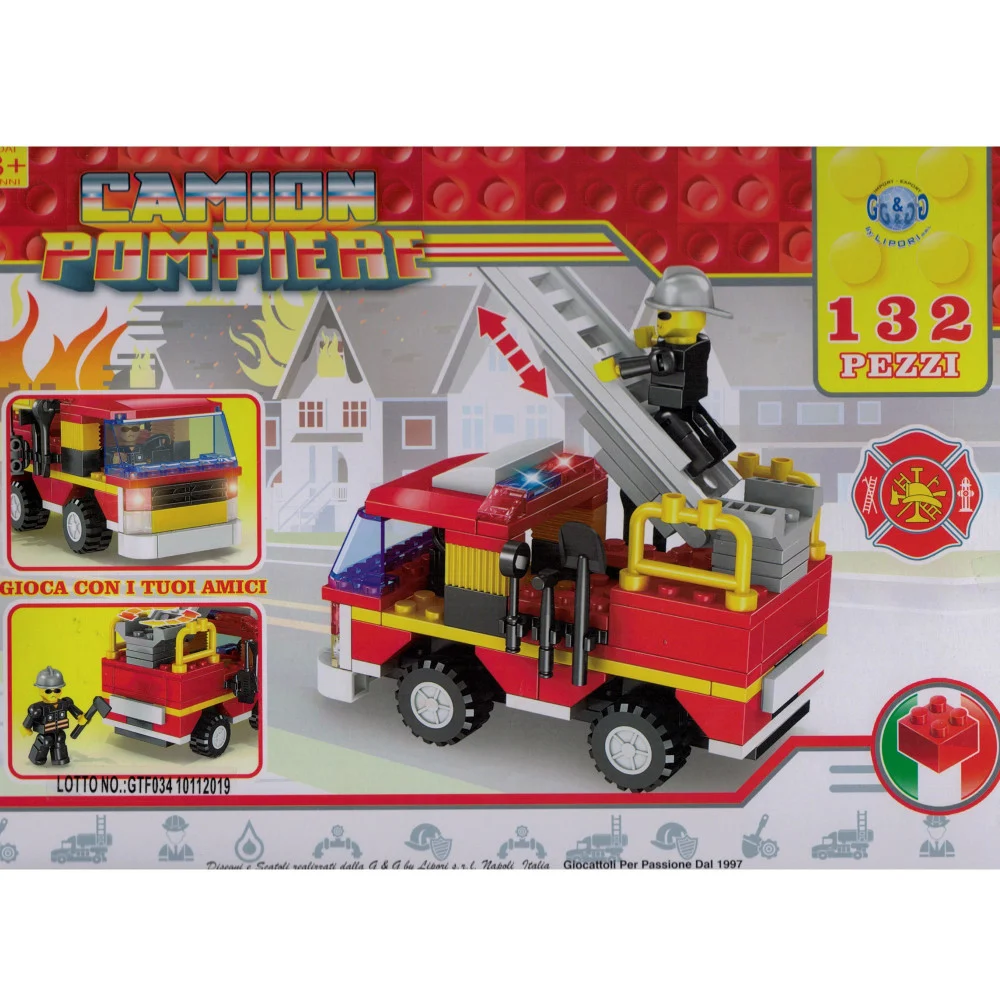 COSTRUZIONI GIOCATTOLO PER BAMBINI CAMION DEI POMPIERI CON PERSONAGGIO 132 PZ - TrAdE Shop Traesio
