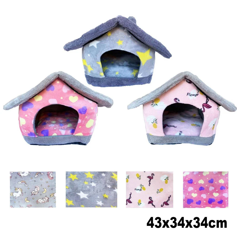 CUCCIA MORBIDA A FORMA DI CASETTA PER CANE GATTO ANIMALI 43X34X34CM TG. PICCOLA - TrAdE Shop Traesio