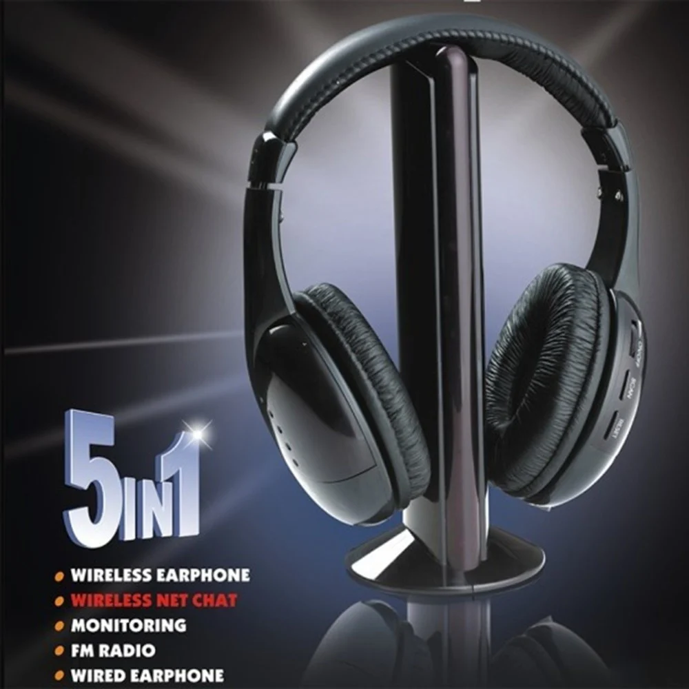 CUFFIA CUFFIE WIRELESS 5 IN 1 SENZA FILI WI-FI MICROFONO RADIO FM