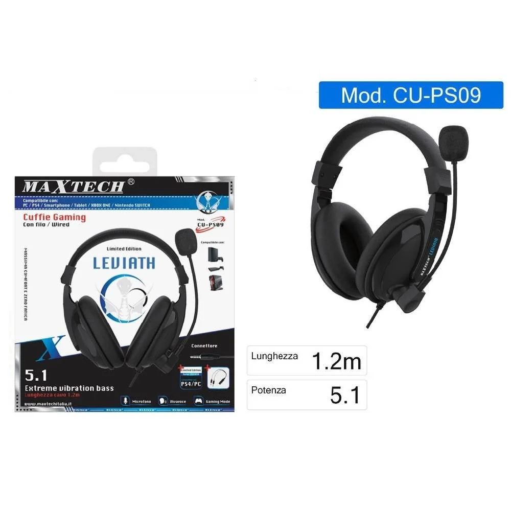 CUFFIE GAMING DA GIOCO CON FILO MICROFONO PER PC PS4 XBOX ONE SMARTPHONE CU-PS09