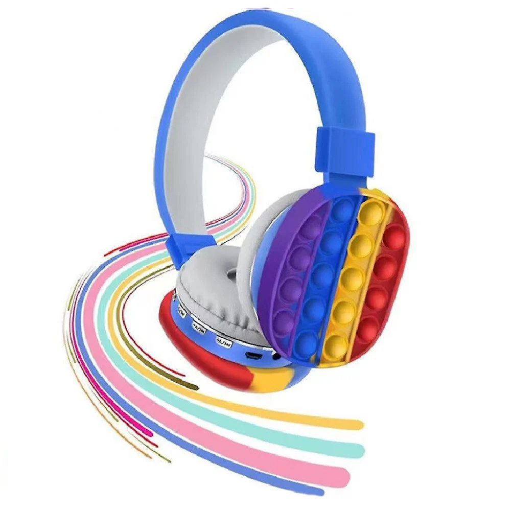CUFFIE POPIT BLU BAMBINI WIRELESS RADIO BLUETOOTH ARCOBALENO PIEGHEVOLE SD USB - TrAdE Shop Traesio