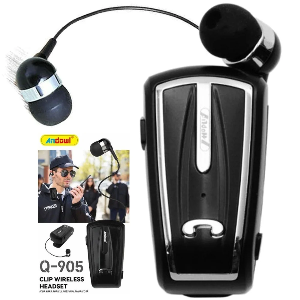 CUFFIE WIRELESS BLUETOOTH V5.0 AURICOLARE SENZA FILI A CLIP-ON RETRATTILE Q-905