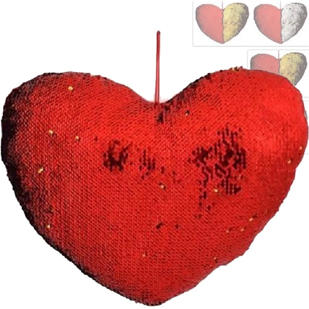CUSCINO CUORE PAILLETTES BICOLORE ROSSO DORATO BIANCO 40X30 REGALO SAN VALENTINO - TrAdE Shop Traesio