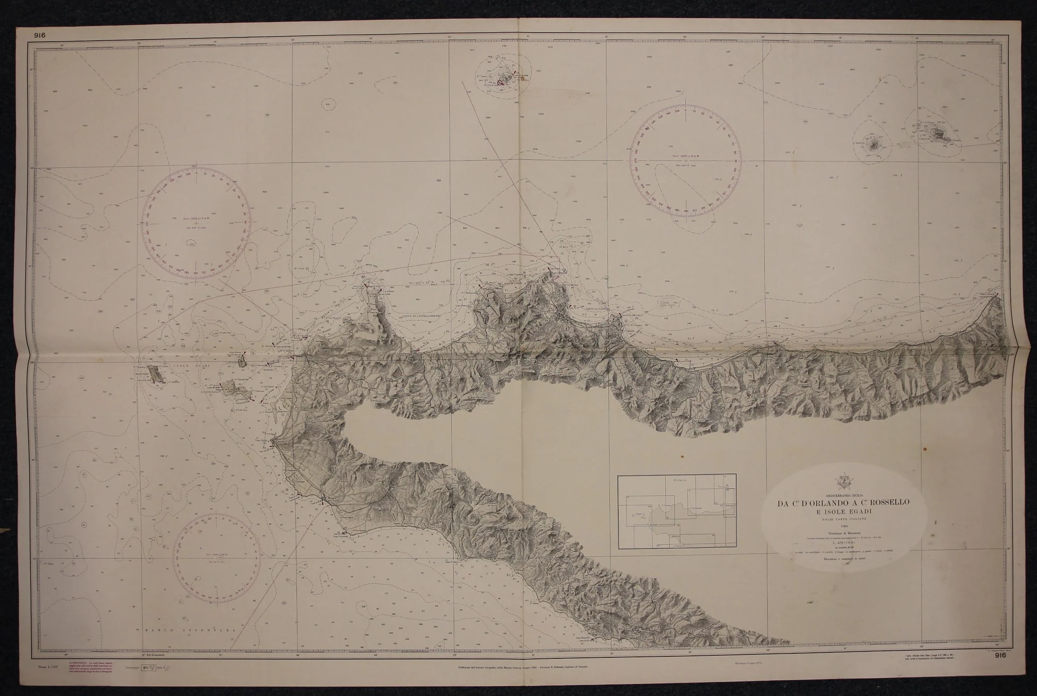 da c.° d’orlando a c.° rossello e isole egadi n. 916 (1972) - Carte nautiche, da pesca…