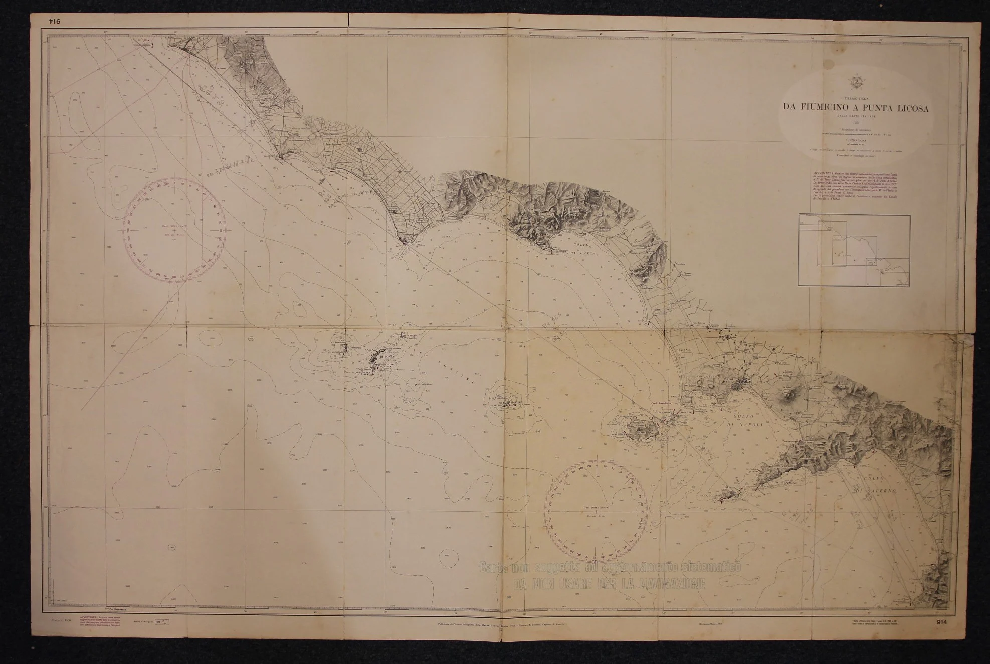 da fiumicino a punta linosa n. 914 (1973) - Carte nautiche, da pesca…