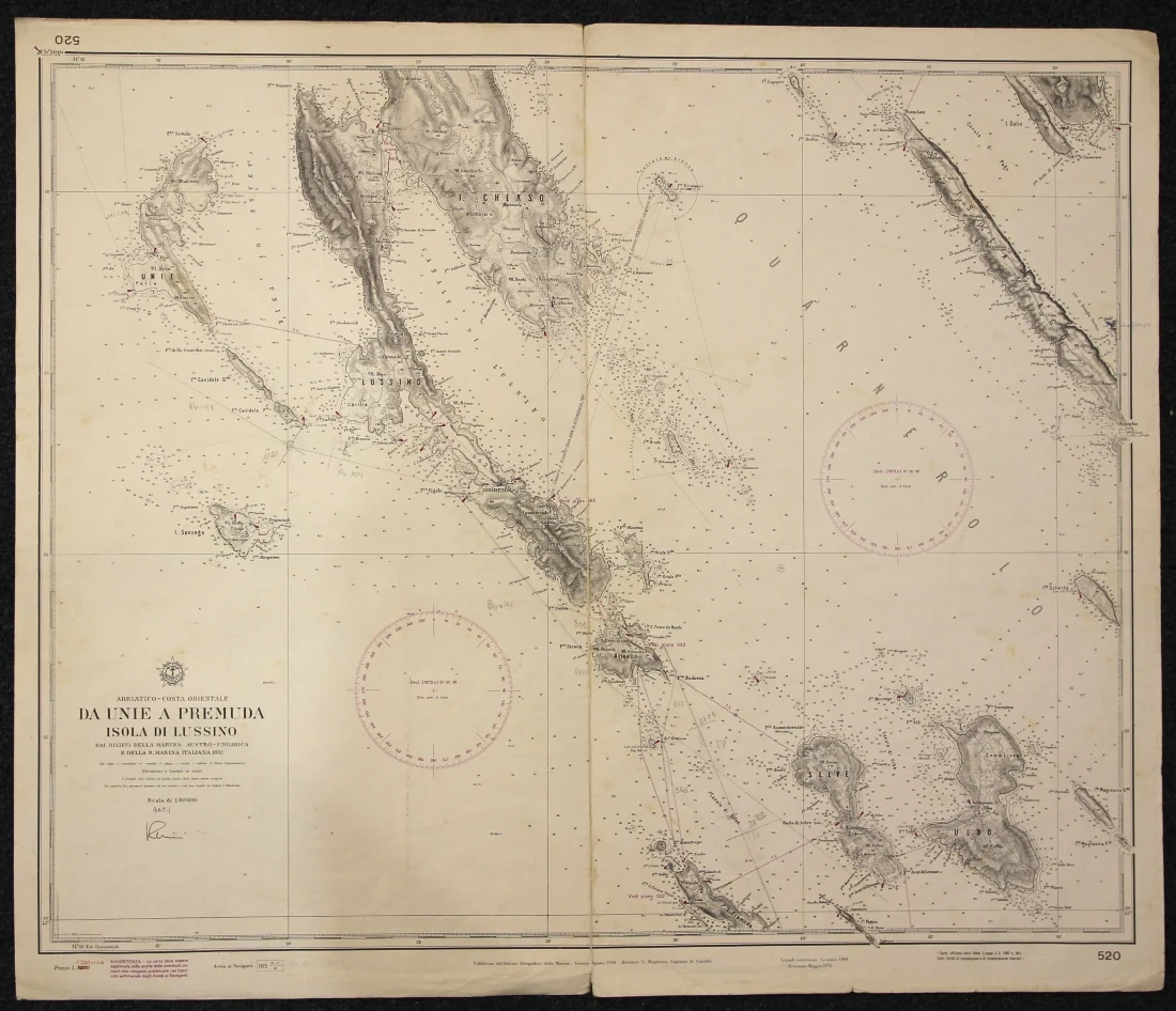da unie a premuda – isola di lussino n. 520 (1974) - Carte nautiche, da pesca…