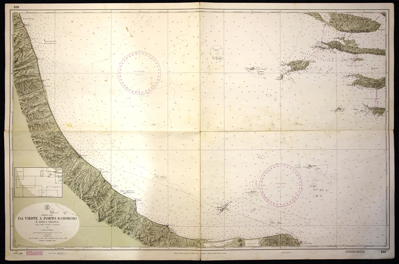 da vieste a porto s. giorgio e isola lesina n. 922 (1974) - Carte nautiche, da pesca…