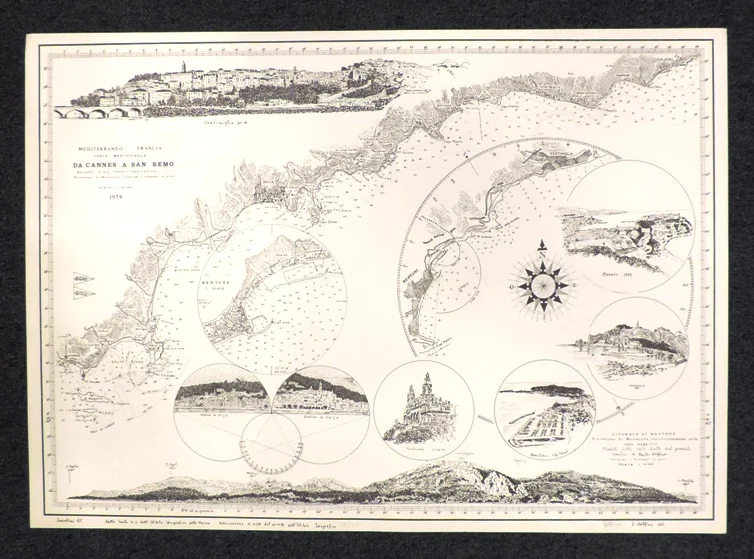 carta – da cannes a sanremo e litorale di mentone – mediterraneo, francia costa meridionale (1979) - Arredamento marinaresco