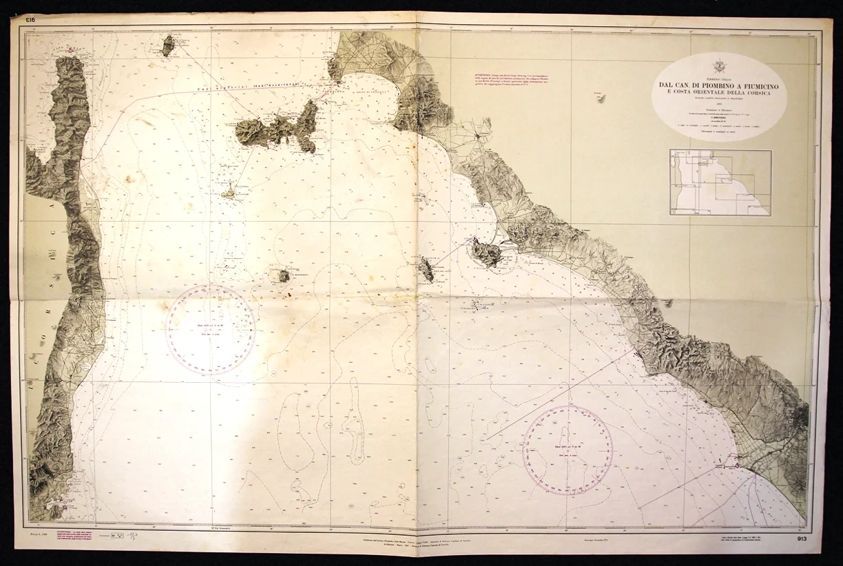 dal canale di piombino a fiumicino e costa orientale della corsica n. 913 (1971) - Carte nautiche, da pesca…