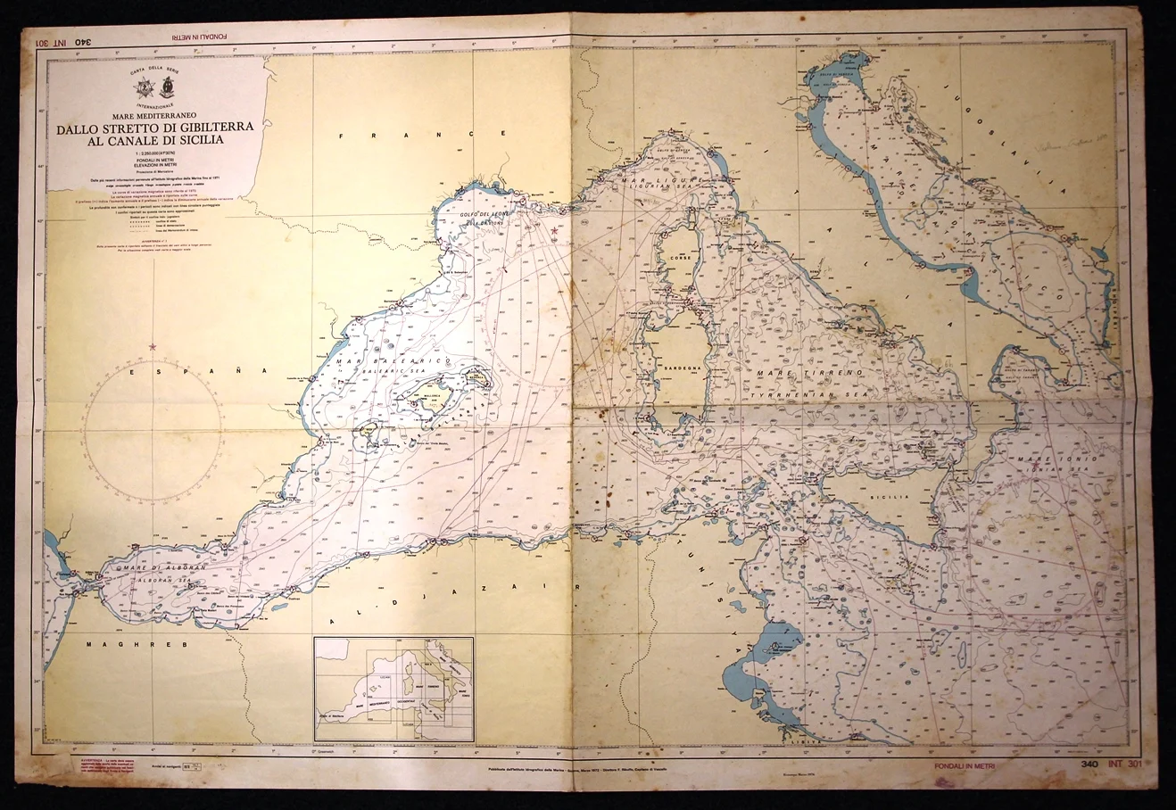 dallo stretto di gibilterra al canale di sicilia n. 340 (1976) - Carte nautiche, da pesca…