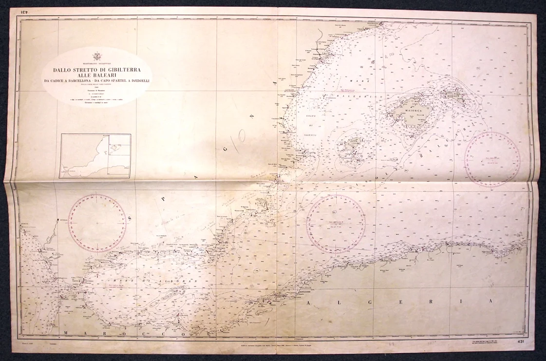dallo stretto di gibilterra alle baleari – da cadice a barcellona – da capo spartel a djidjelli n. 431 (1972) - Carte nautiche, da pesca…