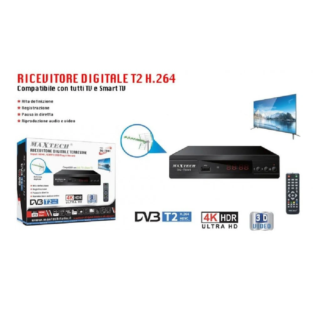 DECODER RICEVITORE DIGITALE TERRESTRE DVB-T SCART USB EPG PVR MPEG HDMI DG-T001