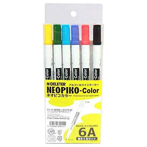 Deleter Neopico Basic Set 6A - 6 Colors - Art Markers for Drawing and Illustration
