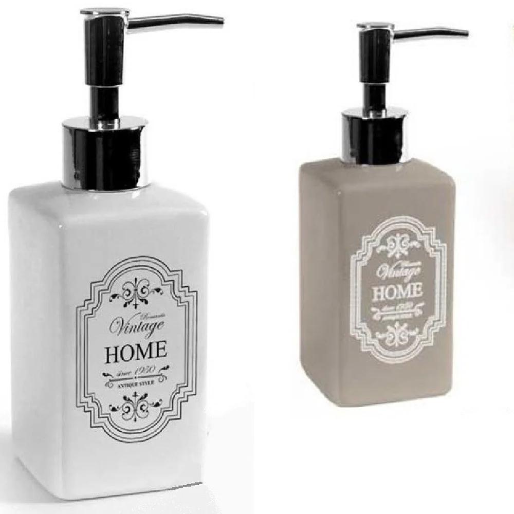 DISPENSER PORTASAPONE LIQUIDO DOSATORE BAGNO 6X18CM CERAMICA VINTAGE HOME 749544 - Kaela