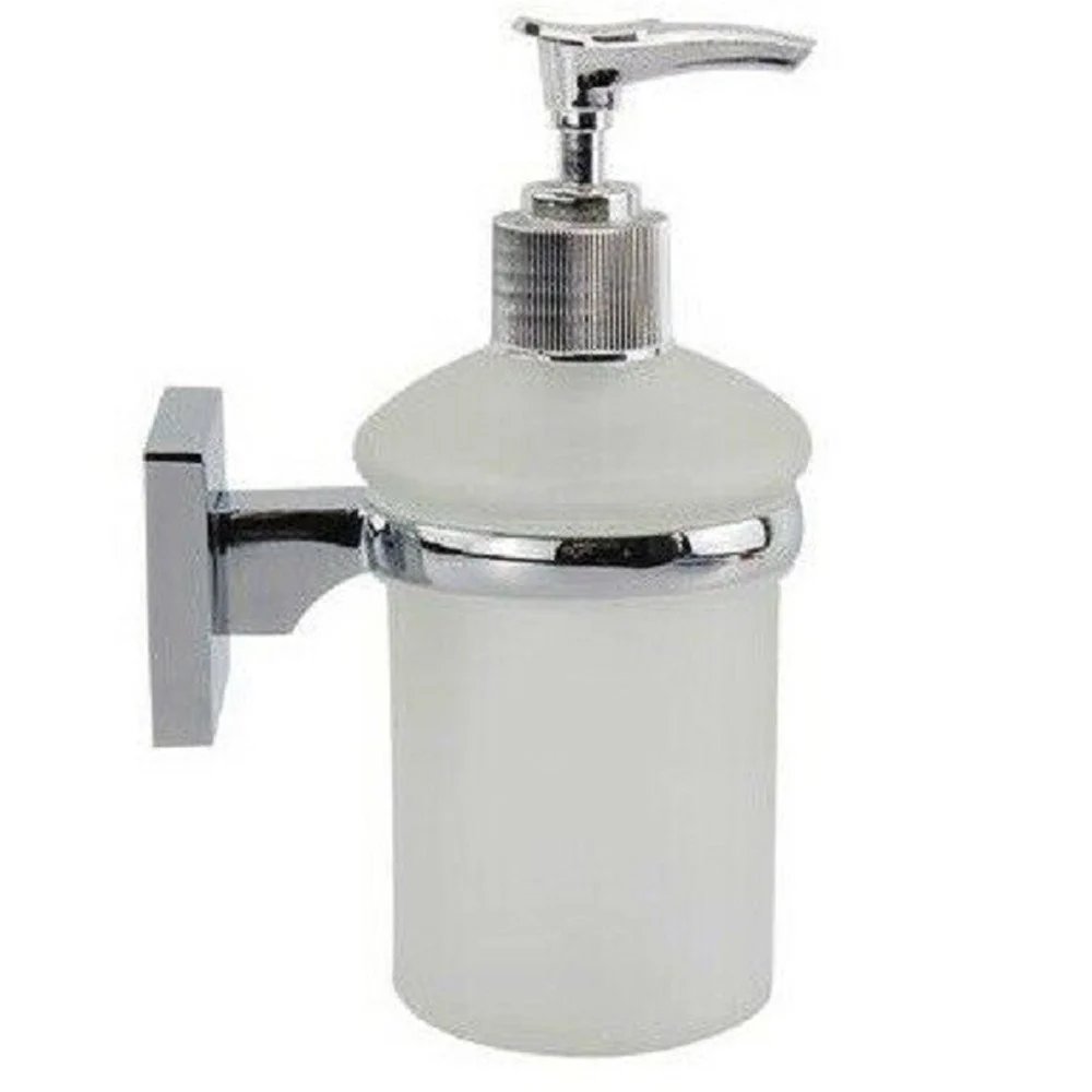 DISPENSER PORTASAPONE LIQUIDO VETRO SATINATO FISSAGGIO PARETE BAGNO SQUARE 59188 - Cleafe