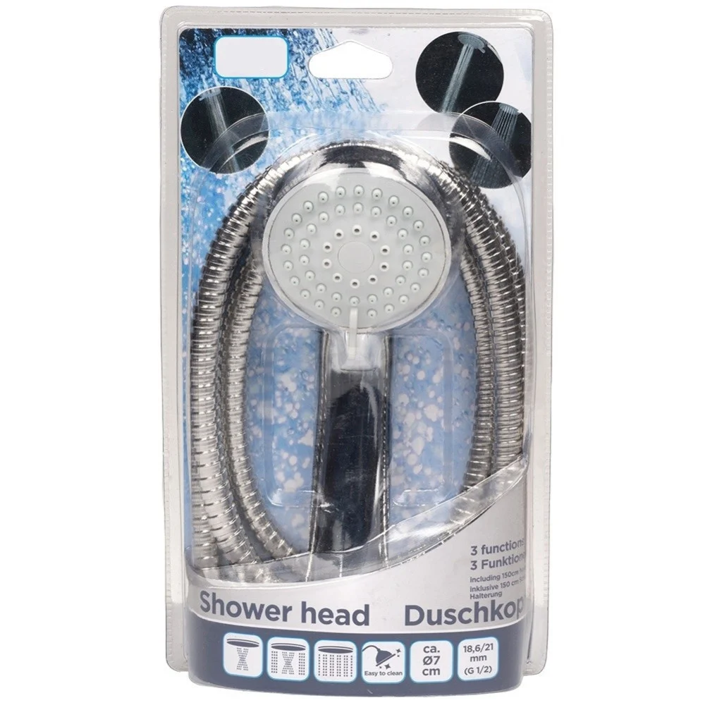 DOCCETTA TELEFONO DOCCIA DIAMETRO 7CM CON TUBO FLESSIBILE ACCIAIO 150CM - TrAdE Shop Traesio