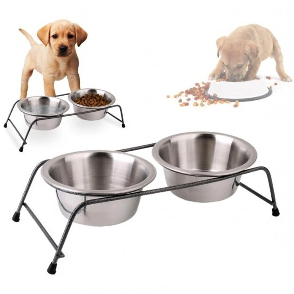 DOPPIA CIOTOLA CON SUPPORTO RIALZATO PER CANI CANE GATTO IN ACCIAIO ALZACIOTOLE ALZA CIOTOLE ANTISCIVOLO - TrAdE Shop Traesio