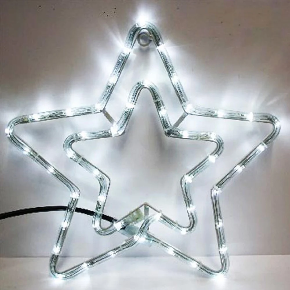 DOPPIA STELLA NATALIZIA LUMINOSA 75 LED COLORE BIANCO 55X55 CM PER USO ESTERNO - TrAdE Shop Traesio