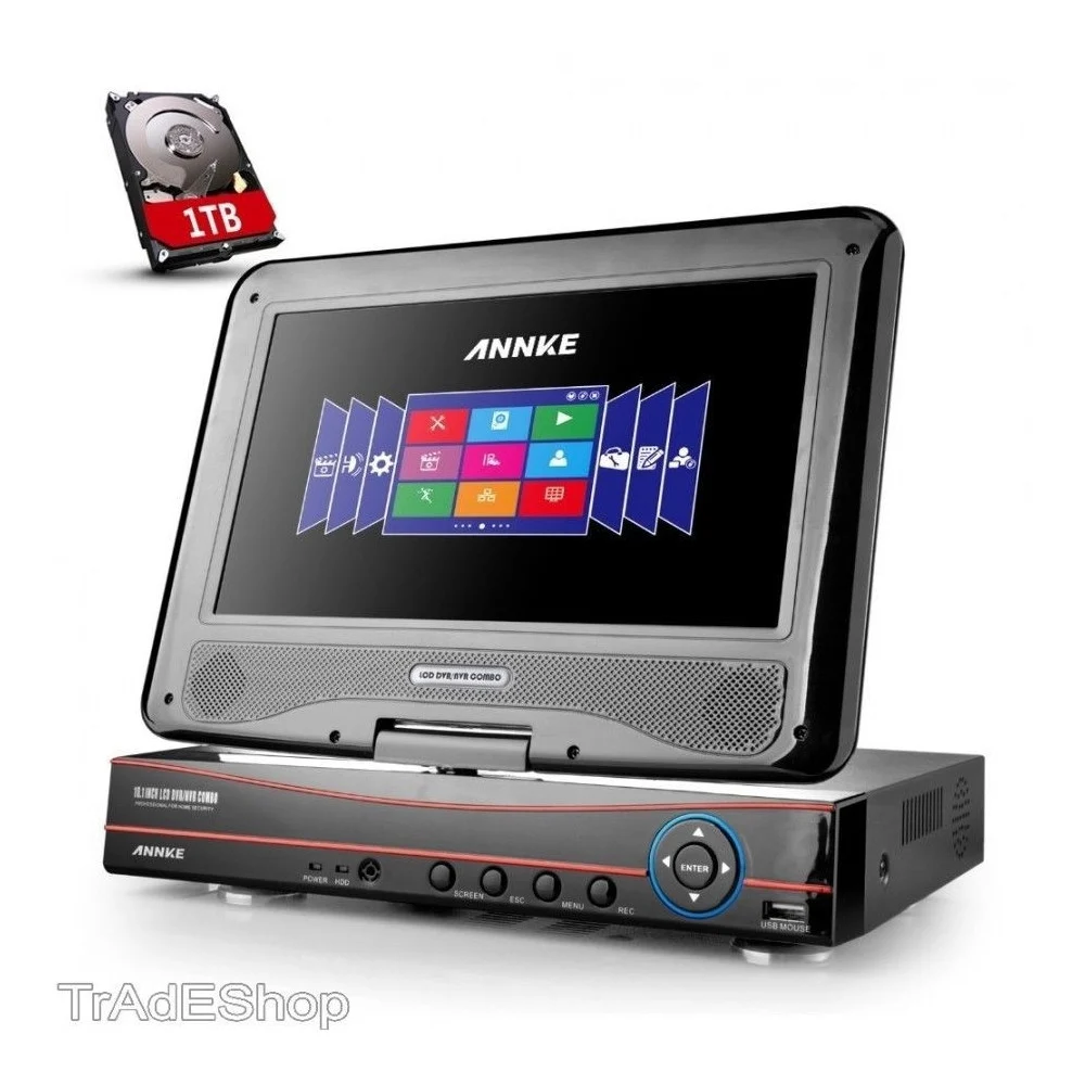DVR NVR COMBO AHD VIDEOSORVEGLIANZA 4 CH CANALI SCHERMO LCD 10.1" H.264 - TrAdE Shop Traesio