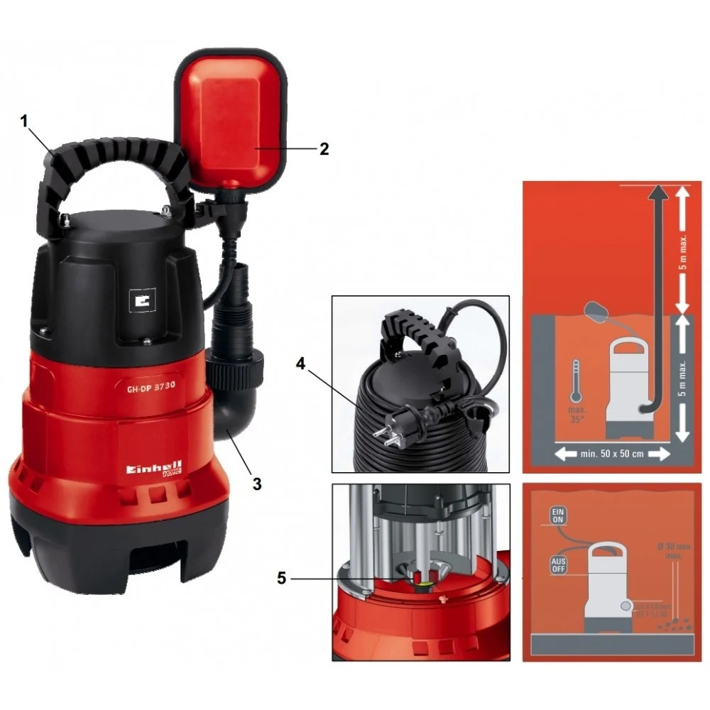 ELETTROPOMPA POMPA AD IMMERSIONE EINHELL GH DP 3730 PER ACQUE SCURE 370 WATT - Einhell ®