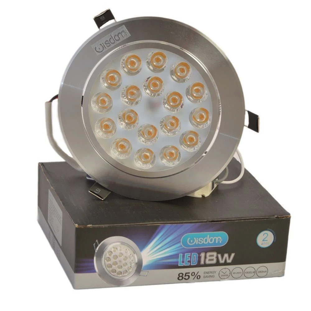 FARETTO A LED ORIENTABILE CON MOLLE PER INCASSO DA 18W LUCE BIANCO CALDO FREDDO - Wisdom