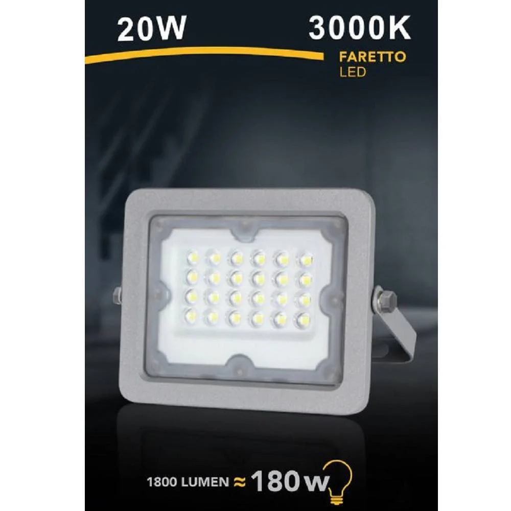FARETTO LED PROIETTORE SLIM ESTERNO GRIGIO 20W IP65 LUCE 6500K 4000K 3000K FS20W - TrAdE Shop Traesio
