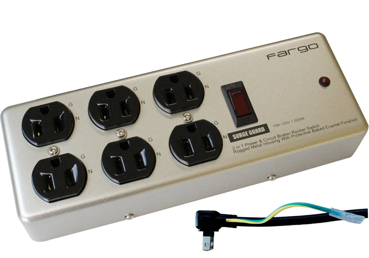 Fargo Steel Power Strip with Earth Wire Wall Mount 3-Pin Silver 6 Outlets 1 8m AC100〜125V