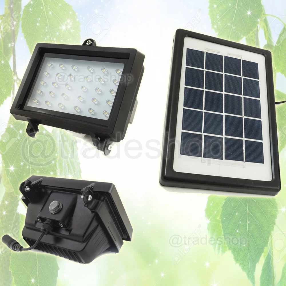 FARO FARETTO 30 LED ENERGIA SOLARE PANNELLO BATTERIA RICARICABILE IP65 3W 5V - TrAdE Shop Traesio
