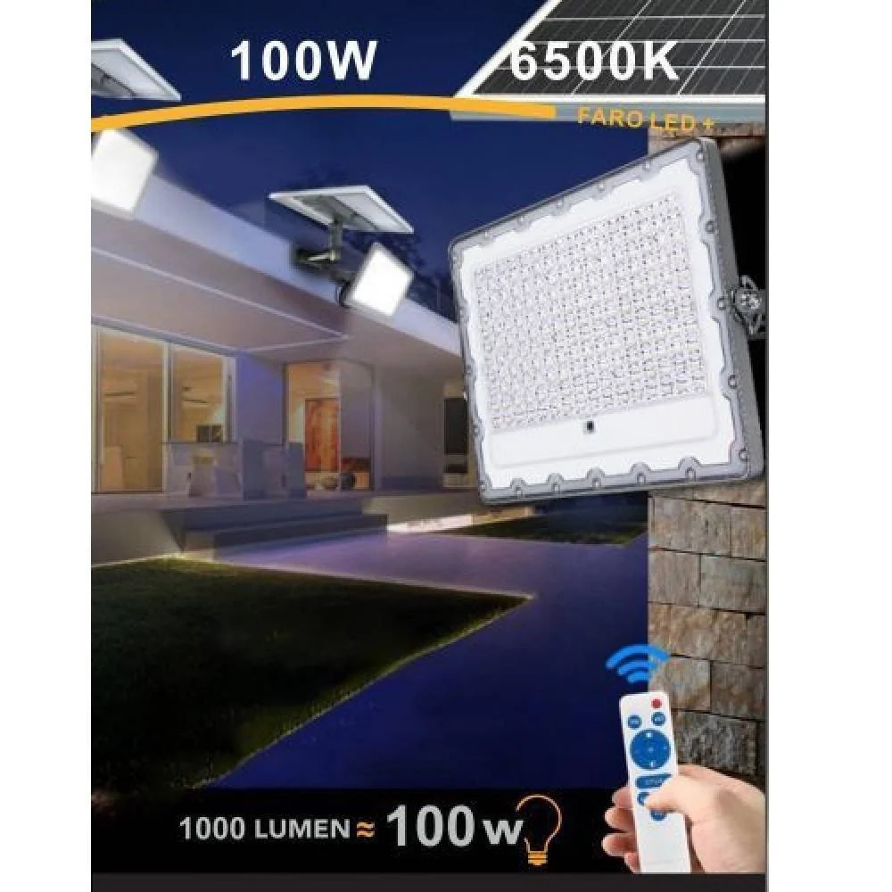 FARO LED 100 WATT CREPUSCOLARE PANNELLO ENERGIA SOLARE TELECOMANDO IP65 SL-100W