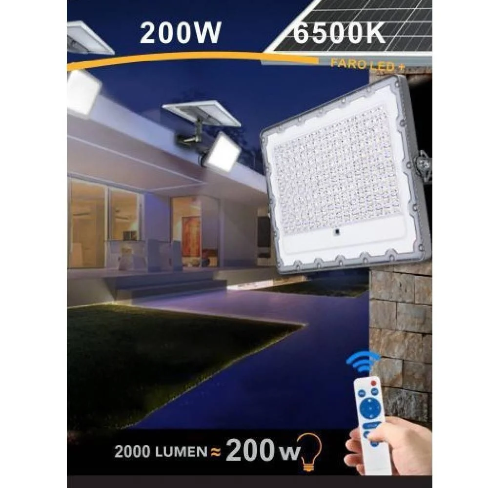 FARO LED 200 WATT CREPUSCOLARE PANNELLO ENERGIA SOLARE TELECOMANDO IP65 SL-200W