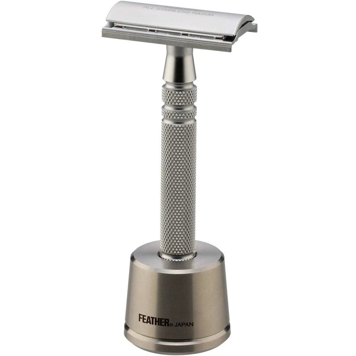 Feather Double Edge Stainless Steel Razor with Stand and 2 Blades Made in Japan