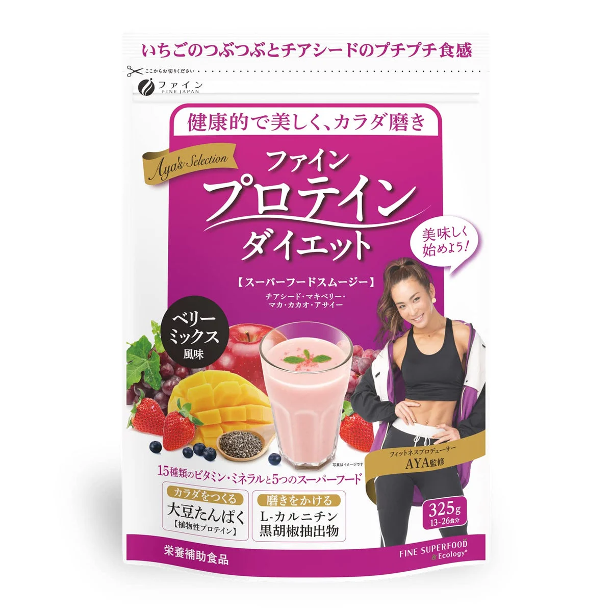 FINE AYA’s Selection Protein Diet proteine di soia vegan Berry Mix 325g - FINE JAPAN