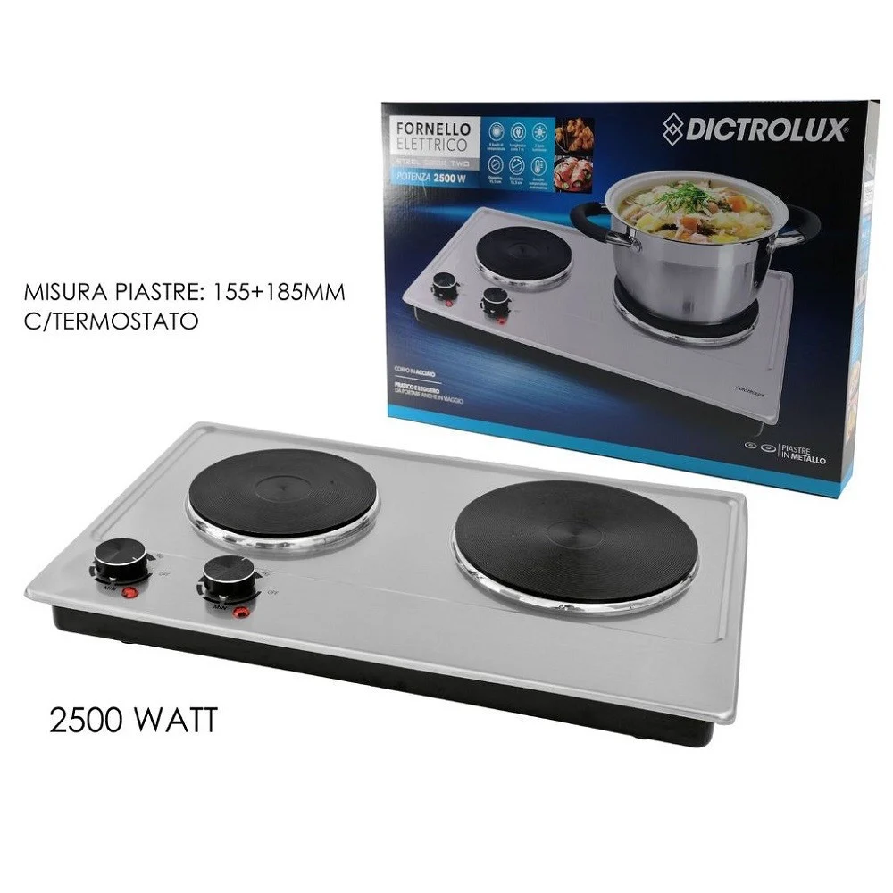 FORNELLO ELETTRICO CON DOPPIA PIASTRA TERMOSTATO 2500 WATT PER CAMPEGGIO 873801 - Kaela