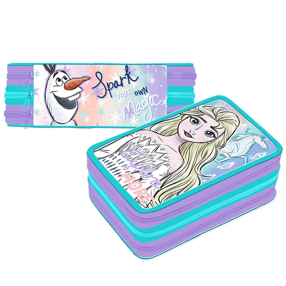 FROZEN PREMIUM PORTAPASTELLI 3D ASTUCCIO 3 ZIP CERNIERE COLORI E MATITE SCUOLA - TrAdE Shop Traesio