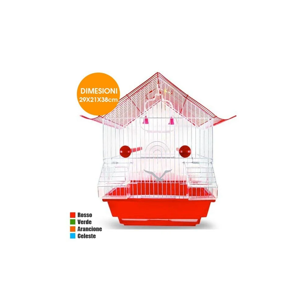 GABBIA TETTO CON ACCESSORI PER UCCELLI CANARINI PAPPAGALLI IN METALLO 29X21X38CM - TrAdE Shop Traesio