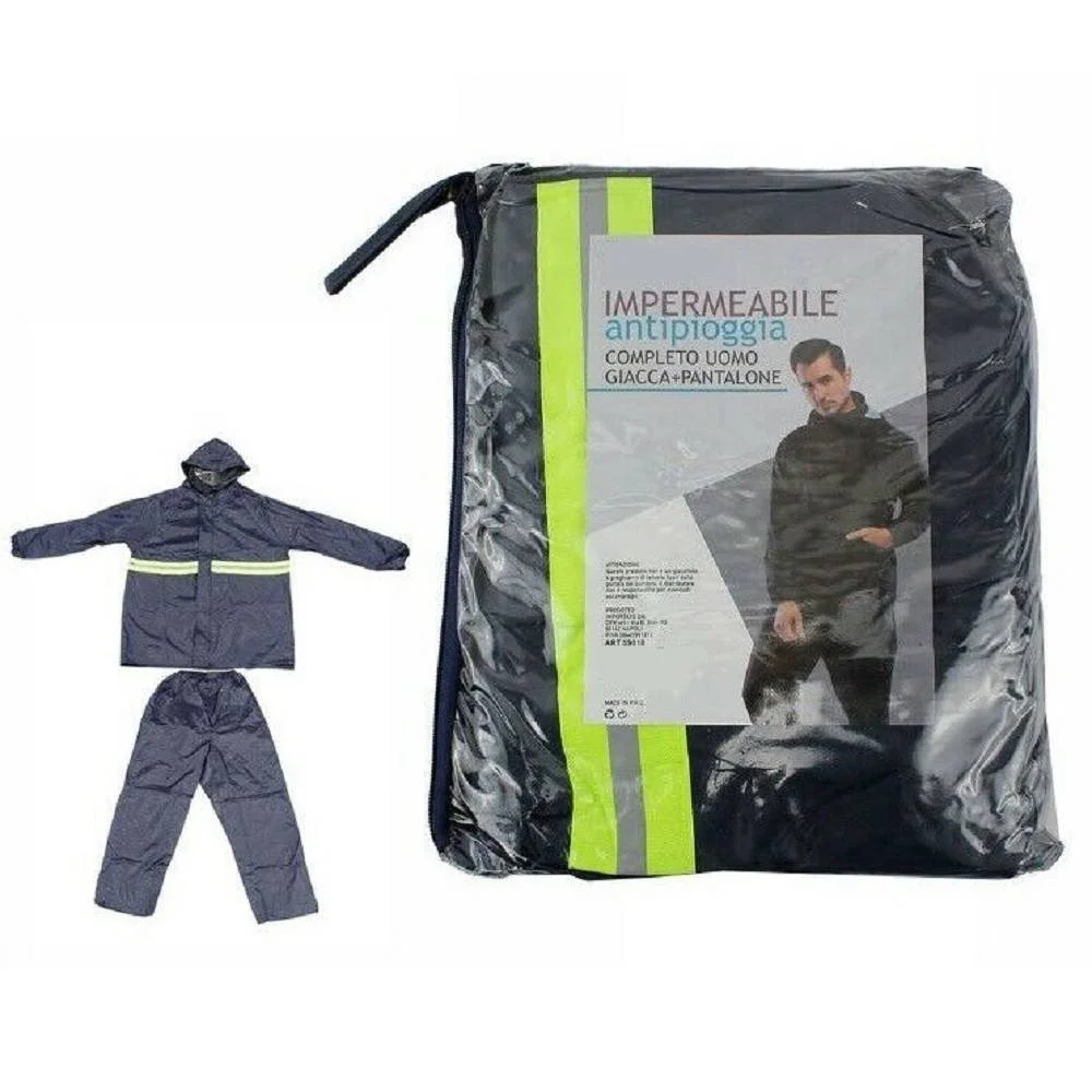 GIACCA MANTELLA IMPERMEABILE PVC ANTI PIOGGIA CON CAPPUCCIO PANTALONI UOMO 59018 - TrAdE Shop Traesio