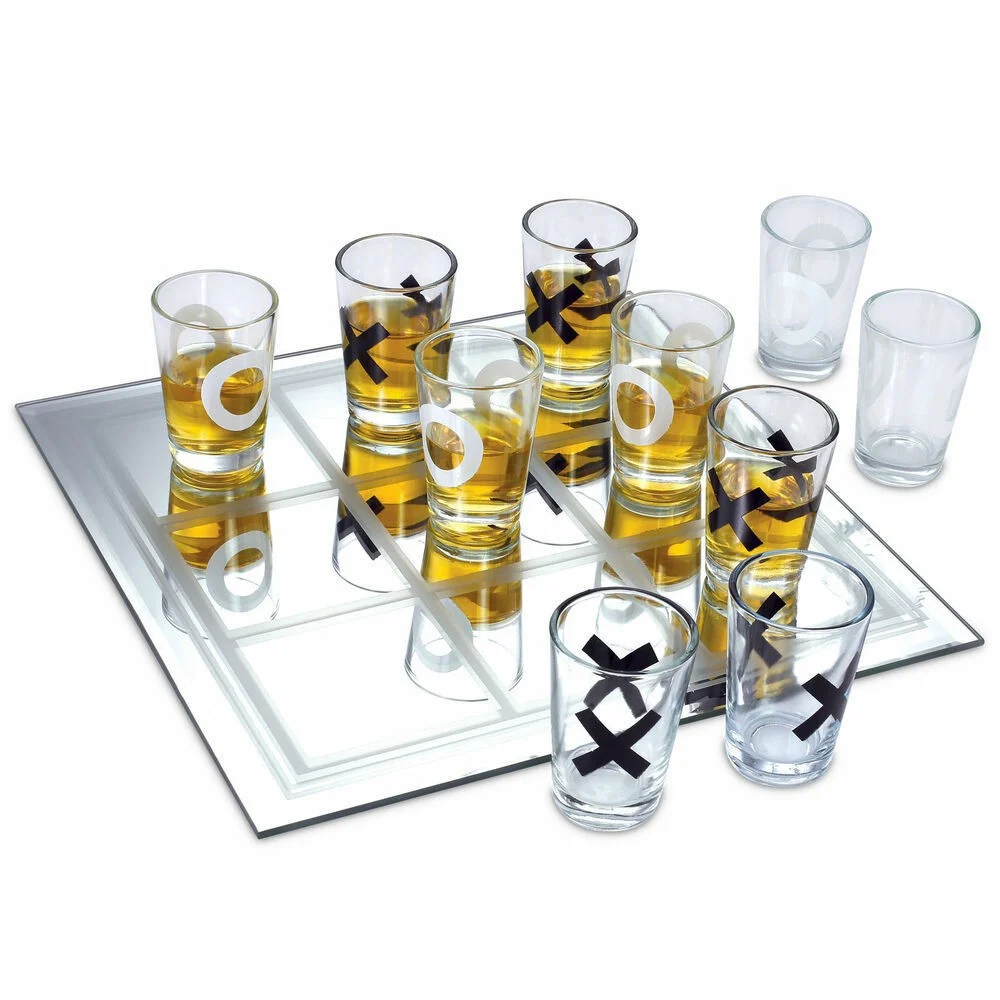 GIOCO TRIS ALCOLICO 10 PZ TIC TAC TOE TAVOLO VETRO 9 BICCHIERI LIQUORE ADULTI - TrAdE Shop Traesio